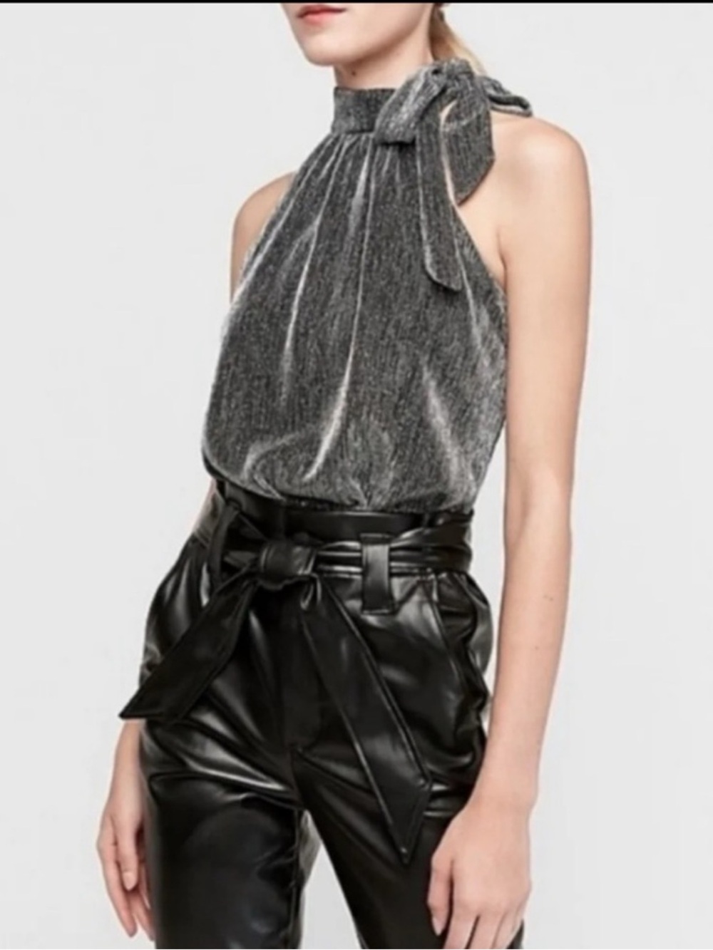 NWOT Express Metallic High Neck Halter Bodysuit